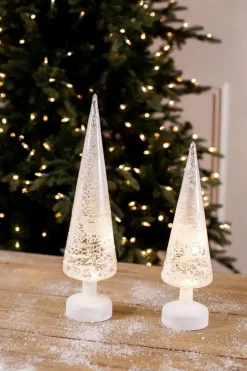 Best Sale Glass Light Up Winter Scene Trees- Set Of 2 Christmas Accents
