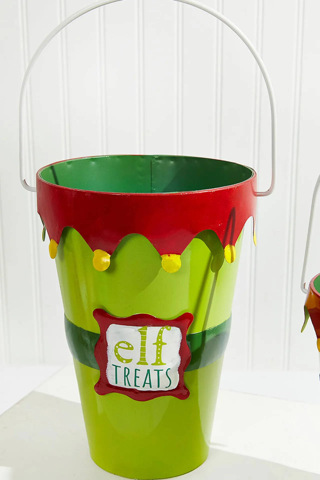 New Green With Red Elf Treats Bucket Set Christmas Accents
