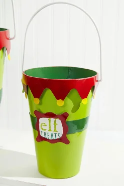 New Green With Red Elf Treats Bucket Set Christmas Accents