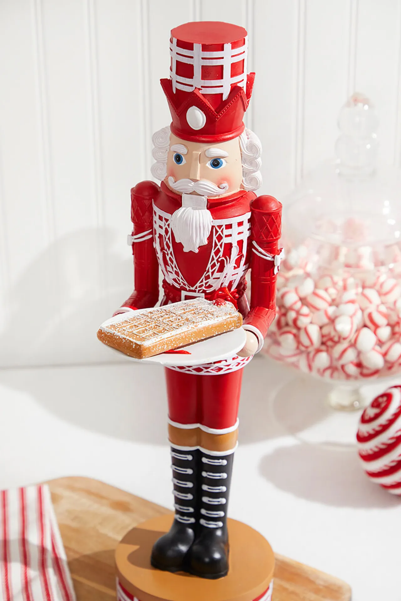 Sale 20"H Nutcracker With Tray - Red & White Christmas Accents
