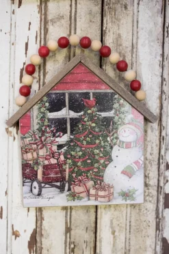 Store 7.5”H Snowman Wall Hanging With Beaded Hanger Christmas Accents