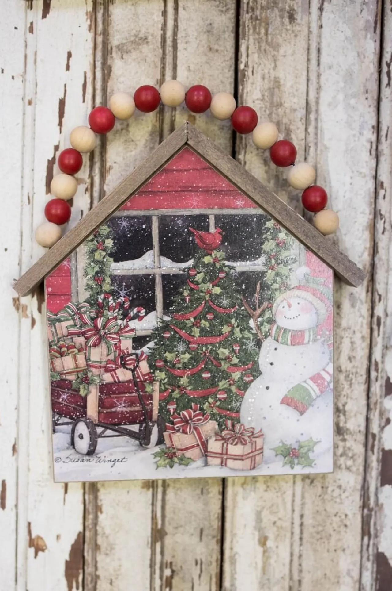 Store 7.5”H Snowman Wall Hanging With Beaded Hanger Christmas Accents