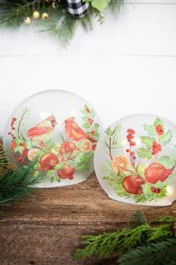 Hot Lighted Glass Disc - Set Of 2 Christmas Accents