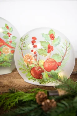 Hot Lighted Glass Disc - Set Of 2 Christmas Accents