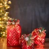 Discount Lighted Holiday Glass Luminary W/ Floral Accent And Timer (battery Operated) - Set Of 3 Christmas Accents