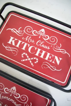 Shop Metal & Wood Engraved Holiday Trays - Set Of 2 Christmas Accents