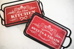 Shop Metal & Wood Engraved Holiday Trays - Set Of 2 Christmas Accents