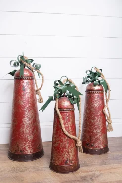 Hot Metal Holiday Bells With Bow & Jute Hanger - Set Of 3 Christmas Accents