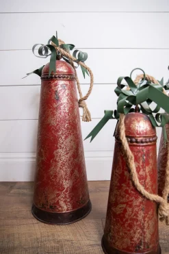 Hot Metal Holiday Bells With Bow & Jute Hanger - Set Of 3 Christmas Accents