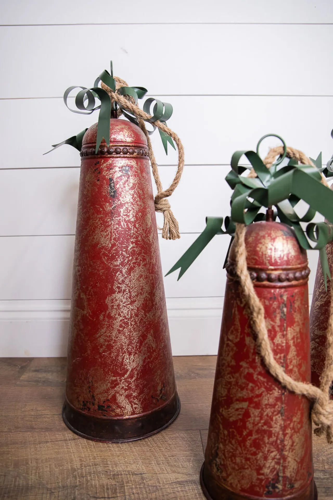 Hot Metal Holiday Bells With Bow & Jute Hanger - Set Of 3 Christmas Accents
