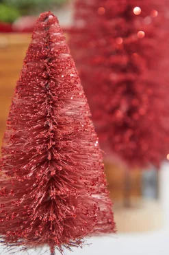 Cheap Red Bottle Brush Tree - Set Of 3 Christmas Accents