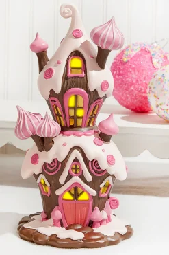 Cheap Resin Candy House With Led - Brown Pink Christmas Accents