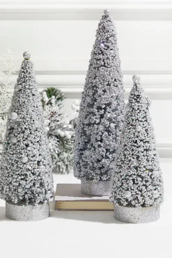 Fashion Silver Bottle Brush Trees - Set Of 3 Christmas Accents