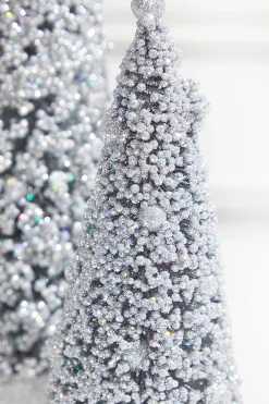 Fashion Silver Bottle Brush Trees - Set Of 3 Christmas Accents