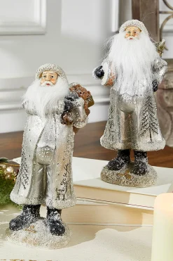 Cheap Small Resin Silver Snow Santa Figurine Christmas Accents