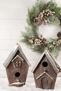 Clearance Wood Galvanized Metal Birdhouse Christmas Accents