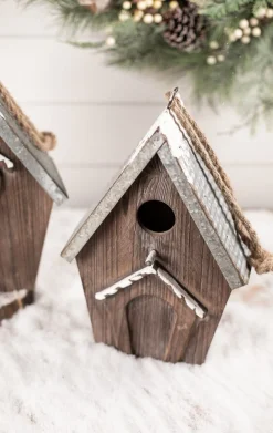 Clearance Wood Galvanized Metal Birdhouse Christmas Accents